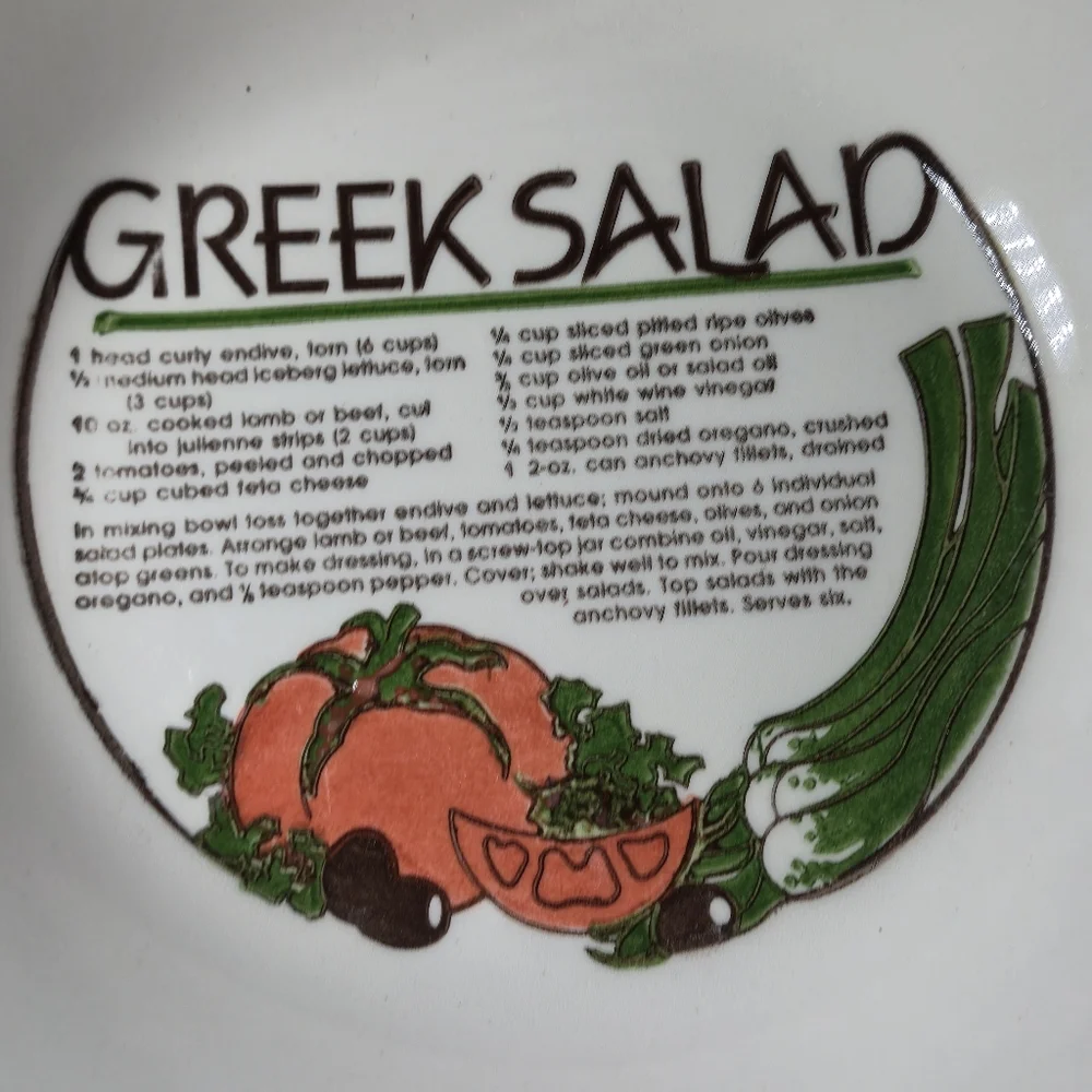 Vintage Greek Salad Recipe Bowl Large Serving Dish Retro Kitsch Grandmillennial - Picture 3 of 7